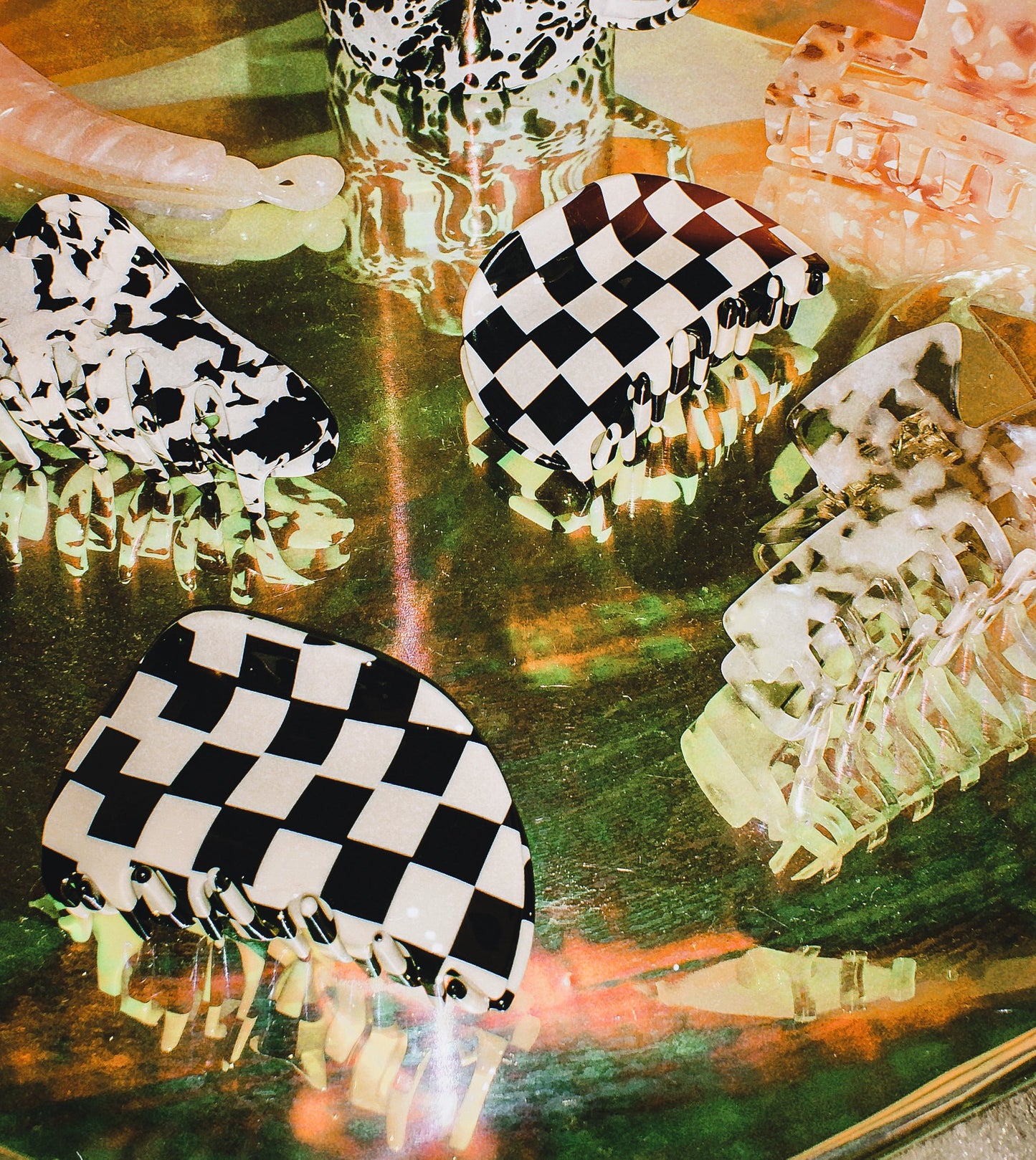 Black Chessboard Hair Claws  by Veronique