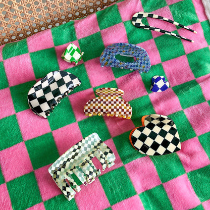 Azul Checkered Mini Clip  by Veronique