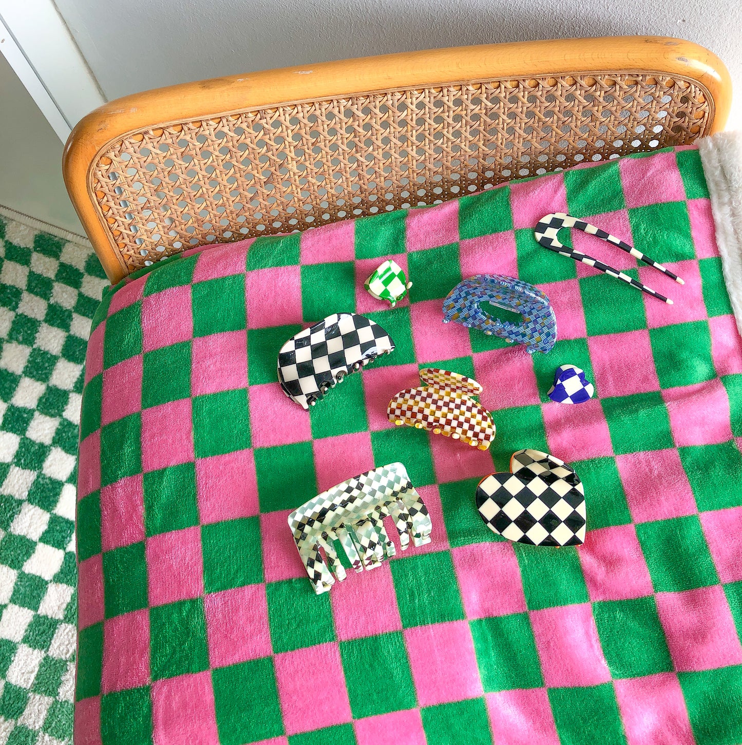 Mint Checkered Hair Claw by Veronique