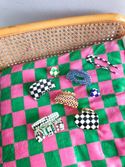 Azul Checkered Mini Clip  by Veronique