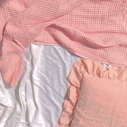 Woven Pink Ruffled Cushion Cover by PROSE Décor