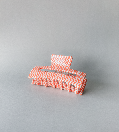 Vintage Mandarin Orange Checkered Hair Claw by Veronique