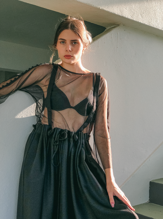 Drawstring Pinafore in Black by Ultramarine Studio