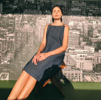 Utility Apron Dress in Denim by Ultramarine Studio