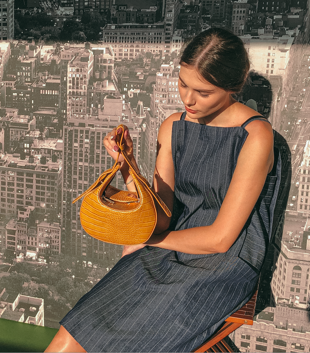Utility Apron Dress in Denim by Ultramarine Studio