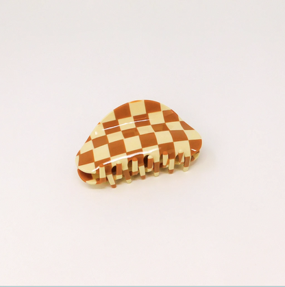 Brown Chessboard Hair Claws  by Veronique