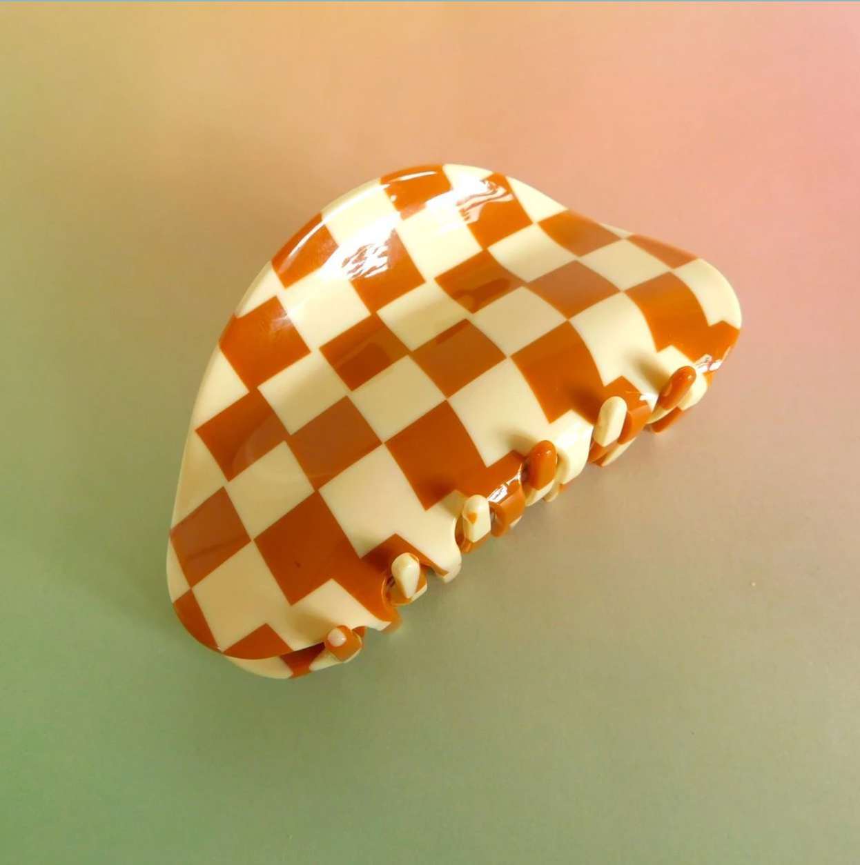 Brown Chessboard Hair Claws  by Veronique
