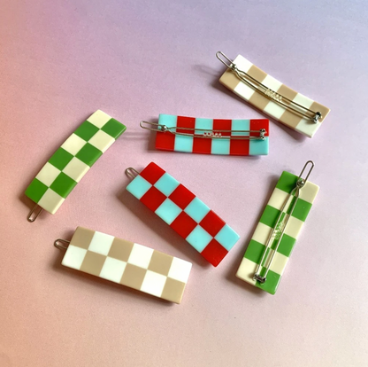 Brown Chessboard Hair Claws  by Veronique