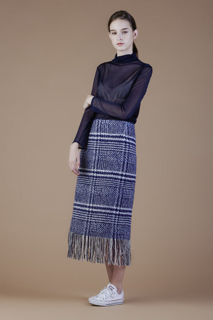 Wool Blend Tweed Pencil Skirt with Fringe #10B - Emporium of the Modern Man
 - 4
