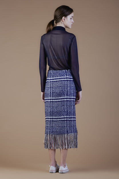 Wool Blend Tweed Pencil Skirt with Fringe #10B - Emporium of the Modern Man
 - 2