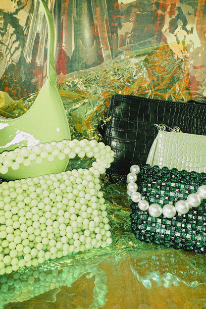 Beaded Pearl Handle Mini Clutch by Veronique
