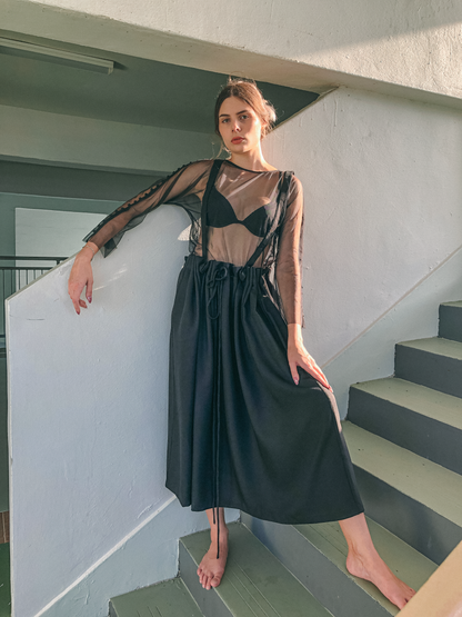 Drawstring Pinafore in Black by Ultramarine Studio