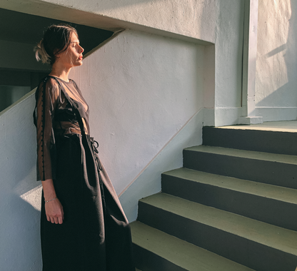 Drawstring Pinafore in Black by Ultramarine Studio